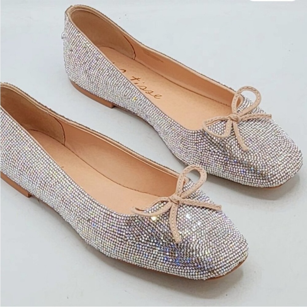 EUC Matisse Roxy Rhinestone Square Toe Ballet Flats Crystal Sparkle Party Shoes - Picture 2 of 12